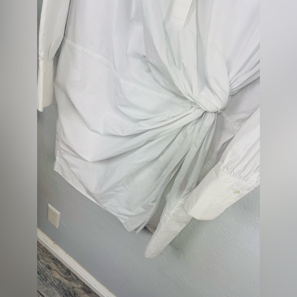 Anine Bing White Long Sleeve Button Down White T Shirt Front Twist Dress - Picture 3 of 11